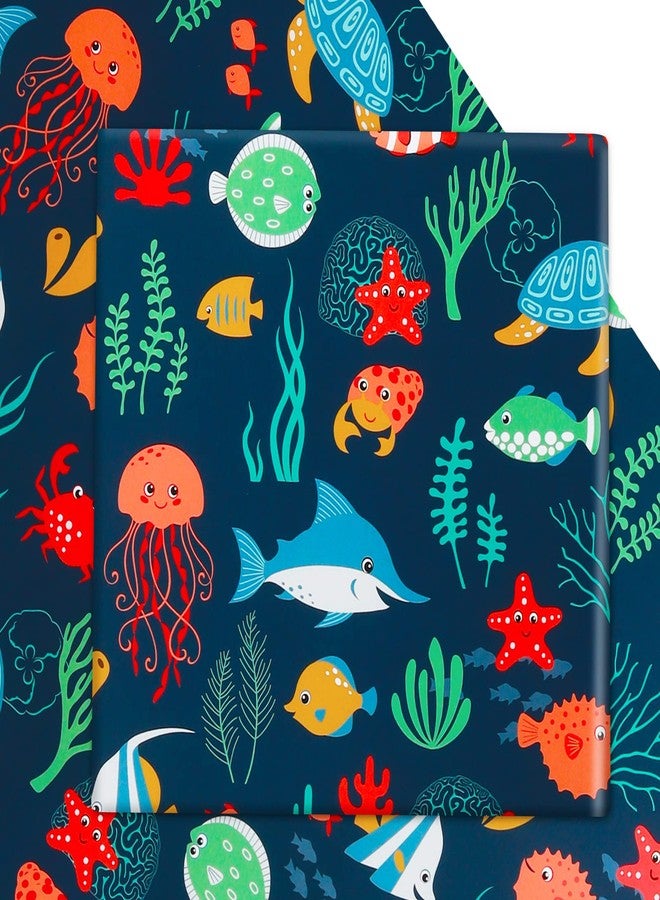 AirCool Ocean Birthday Wrapping Paper for Kids Girls Boys, 6 Sheets Under the Water Animal Coastal Design Gift Wrap Paper, 20 x 28 inch Per Sheet Folded Flat Birthday Paper for Kids Girls Boys Baby Shower - Image 1